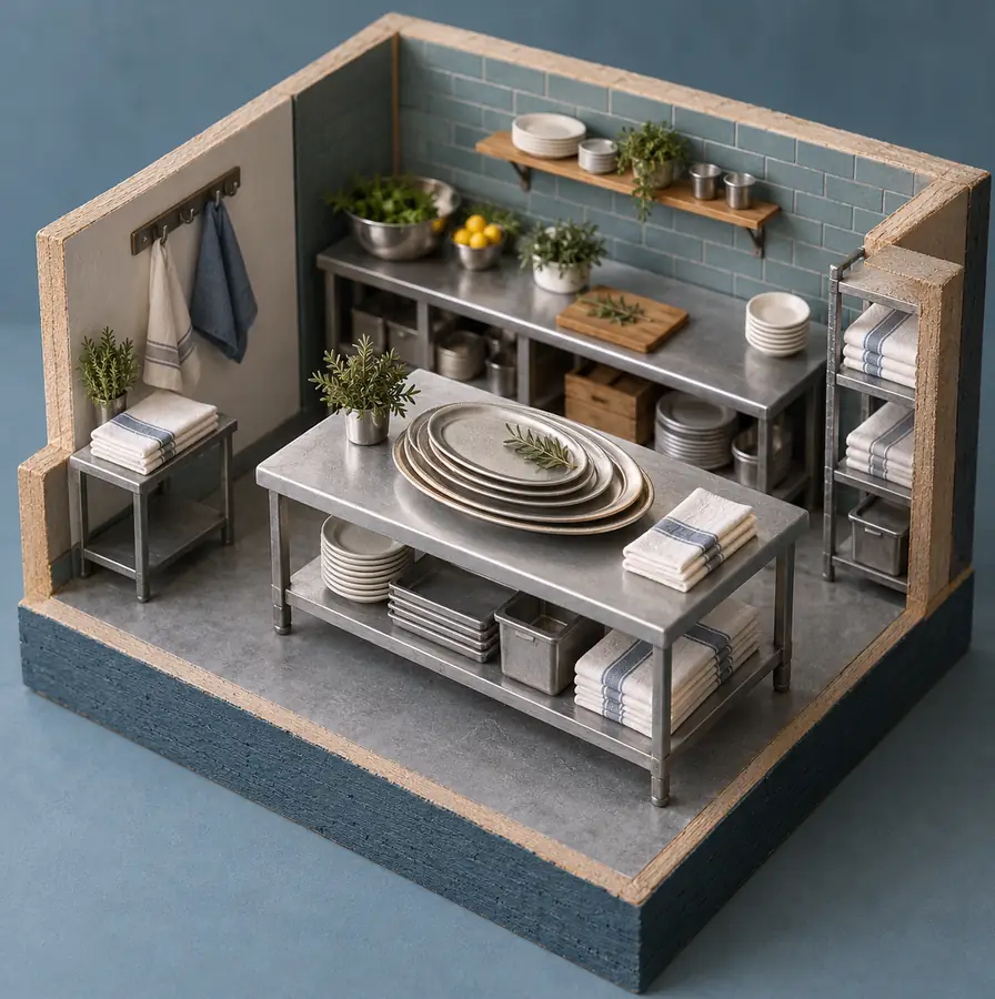 Illustration of catering businesses equipment and workspace