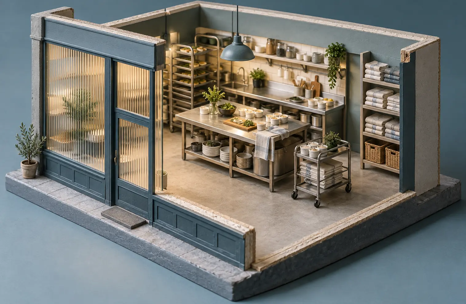 Illustration of catering businesses and their working space